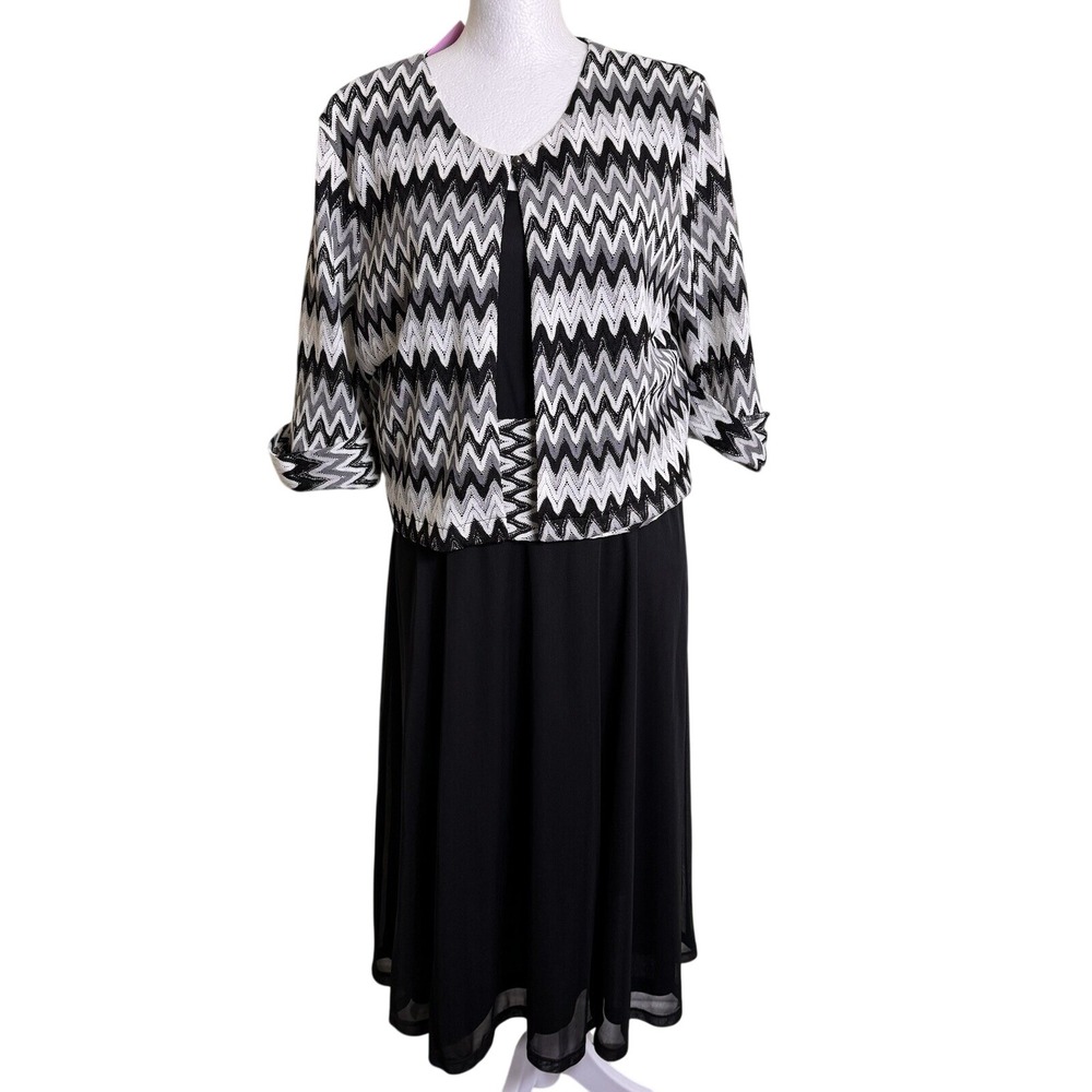 Fanny USA Dress Black/White Short Sleeve Size 2XL Sparkly‎ Jacket Back Zip NEW